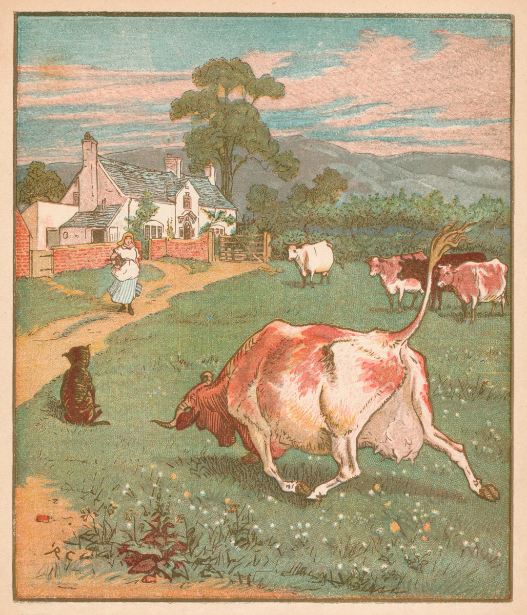 Tämä on lehmä, jolla on rypistynyt sarvi..., c1878. tekijältä Randolph Caldecott