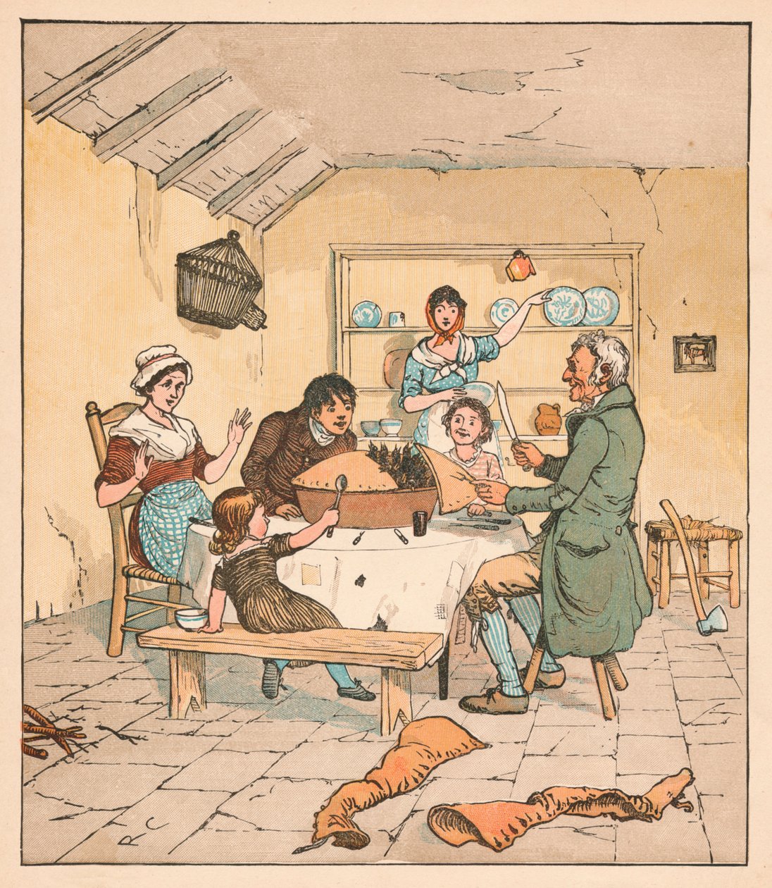 Kun piirakka avattiin, linnut alkoivat laulaa, 1880. tekijältä Randolph Caldecott