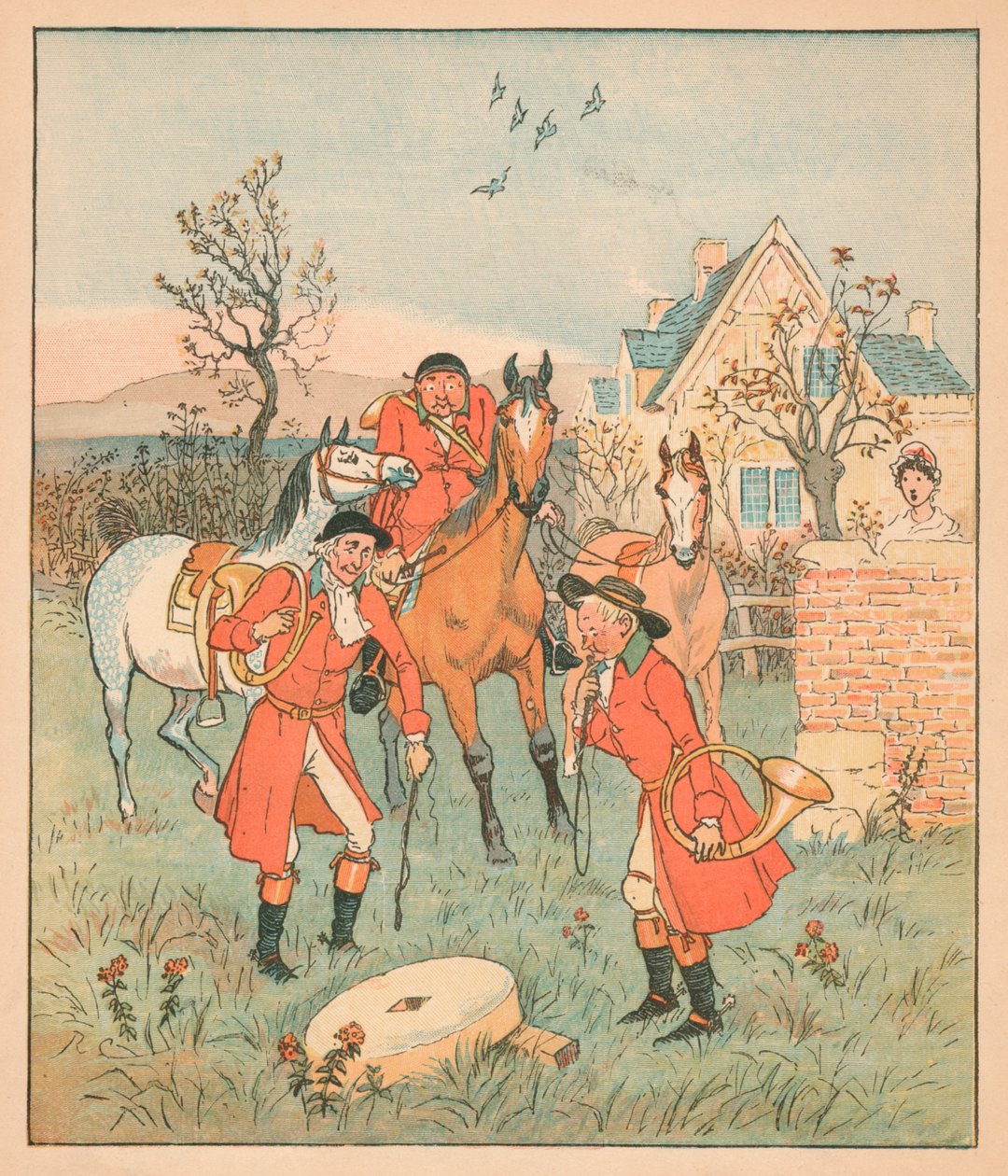 ...seuraava asia, jonka he löysivät, oli grunin, jauhatuskivi..., 1880. tekijältä Randolph Caldecott