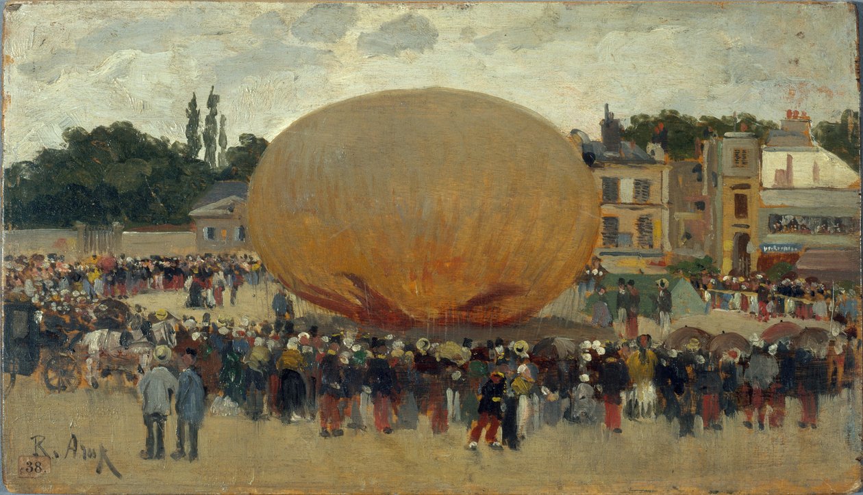 Ilmapallon sieppaus, n. 1880 (öljy puulle) tekijältä Raoul Joseph Arus