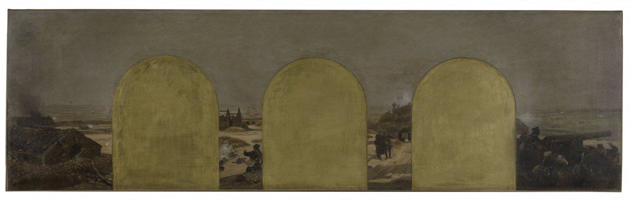 Luonnos Pariisin kaupungintalon prefektin kabinettia varten: Patteri valleilla: Pariisin piiritys vuonna 1870 tekijältä Raoul Joseph Arus