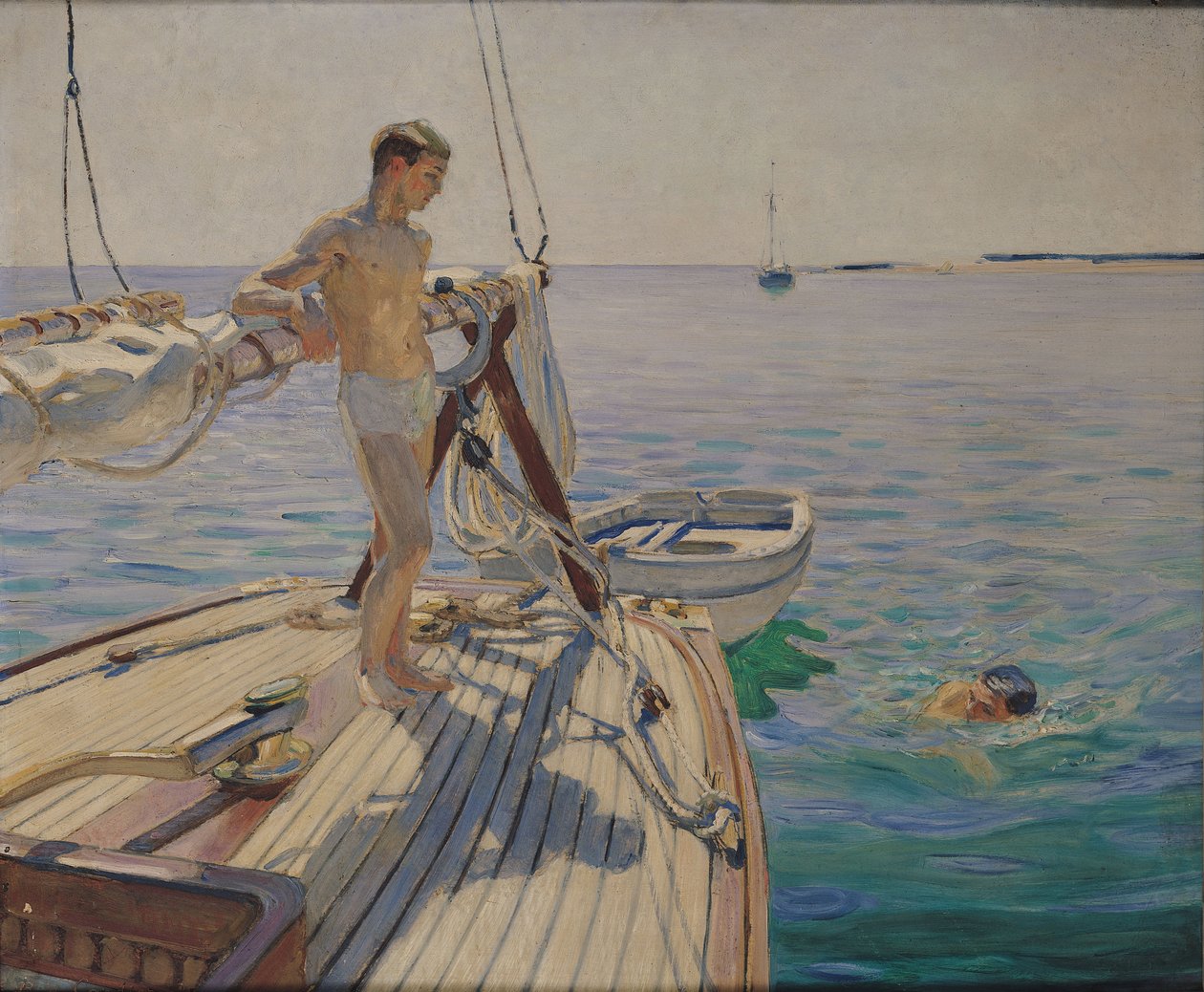 Bomando no barco (óleo em tela) finlandês tekijältä Raoul Du Gardier