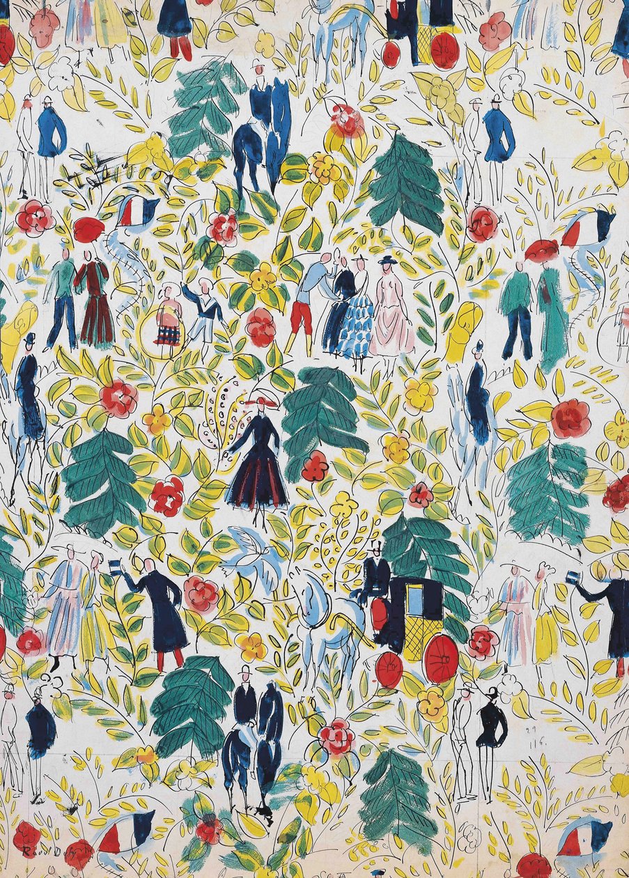 Kävelyretki metsässä; La Promenade au Bois, noin 1919 (guassi paperille). tekijältä Raoul Dufy