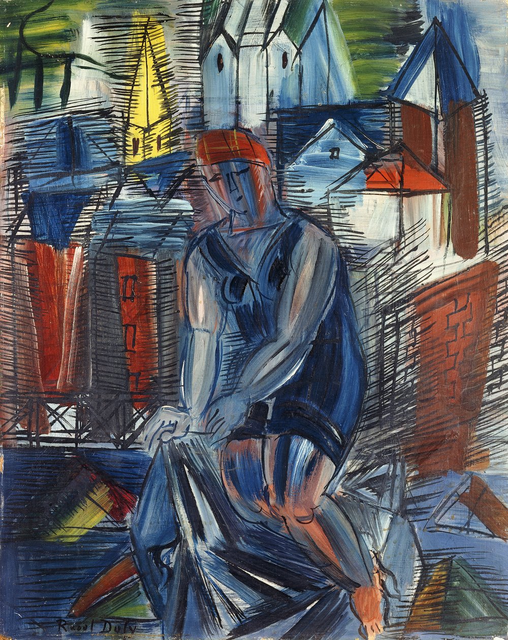 Kylpijä (baigneuse), noin 1950 (öljy kartongille). tekijältä Raoul Dufy