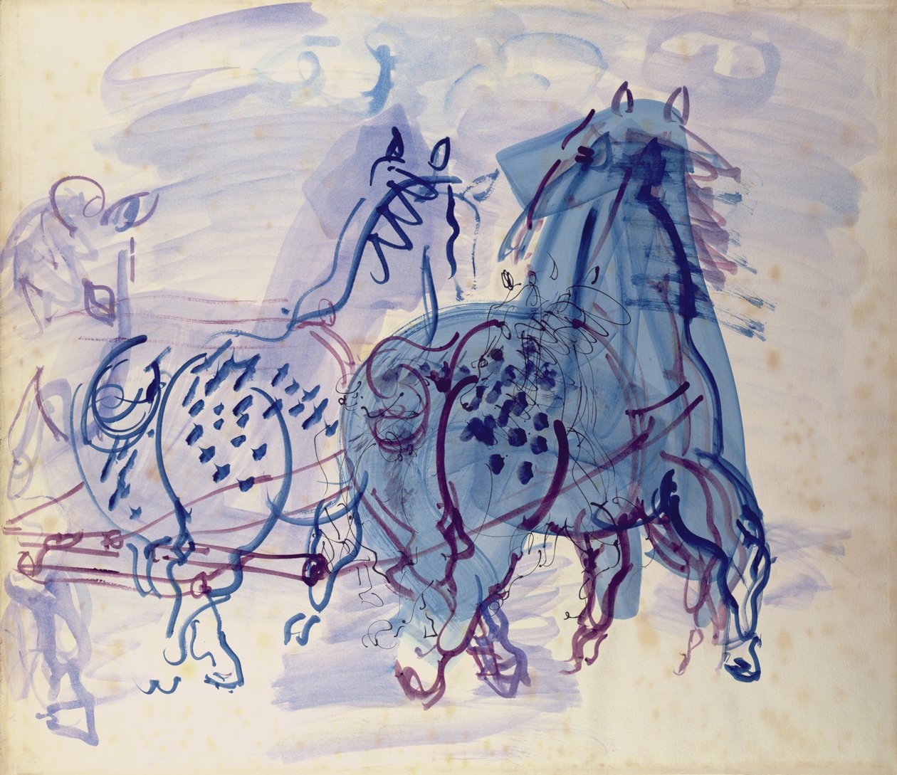 Siniset vetohevoset (guassi paperille) tekijältä Raoul Dufy