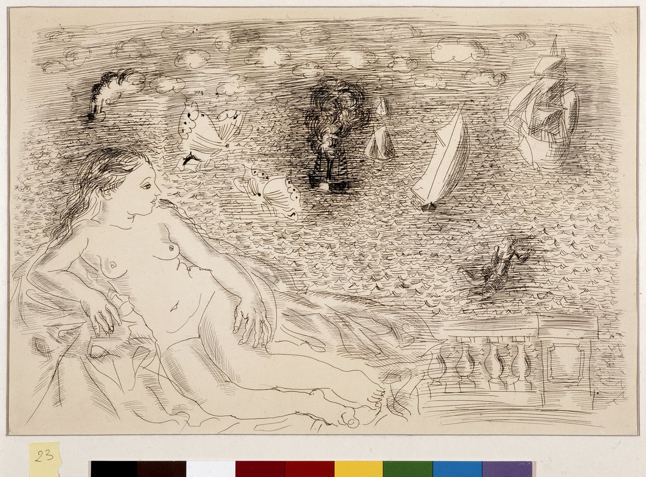 Femme nue devant la mer (öljyä kankaalle) tekijältä Raoul Dufy