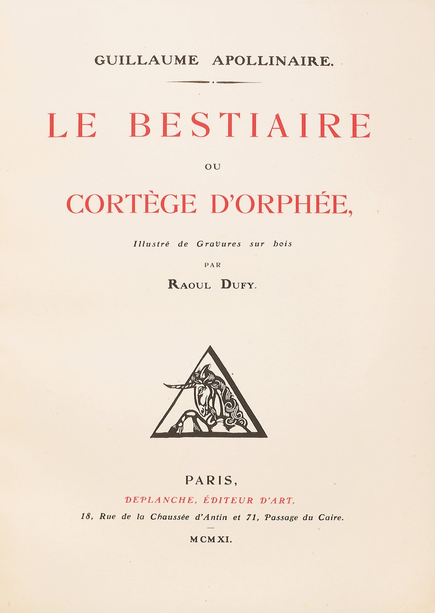 Guillaume Apollinairen teoksen "Le Bestiaire ou Cortège d