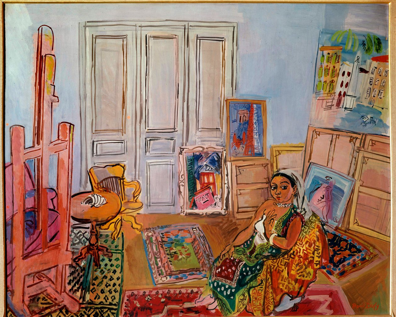 Hindumalli työpajassa, 20. vuosisata (öljy kankaalle) tekijältä Raoul Dufy