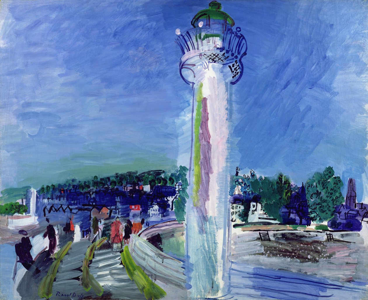 Honfleur, laituri ja majakka, noin 1935 (öljy kankaalle). tekijältä Raoul Dufy