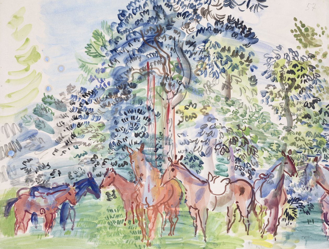 Hevoset metsässä; Chevaux au Bois tekijältä Raoul Dufy
