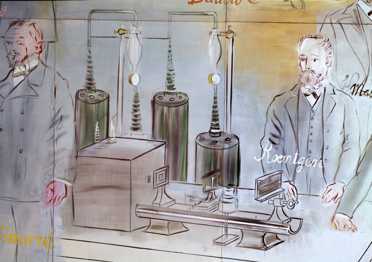 La Fee Electricite, yksityiskohta: Rontgen (1845-1923), saksalainen fyysikko. 1937 (maalaus). tekijältä Raoul Dufy