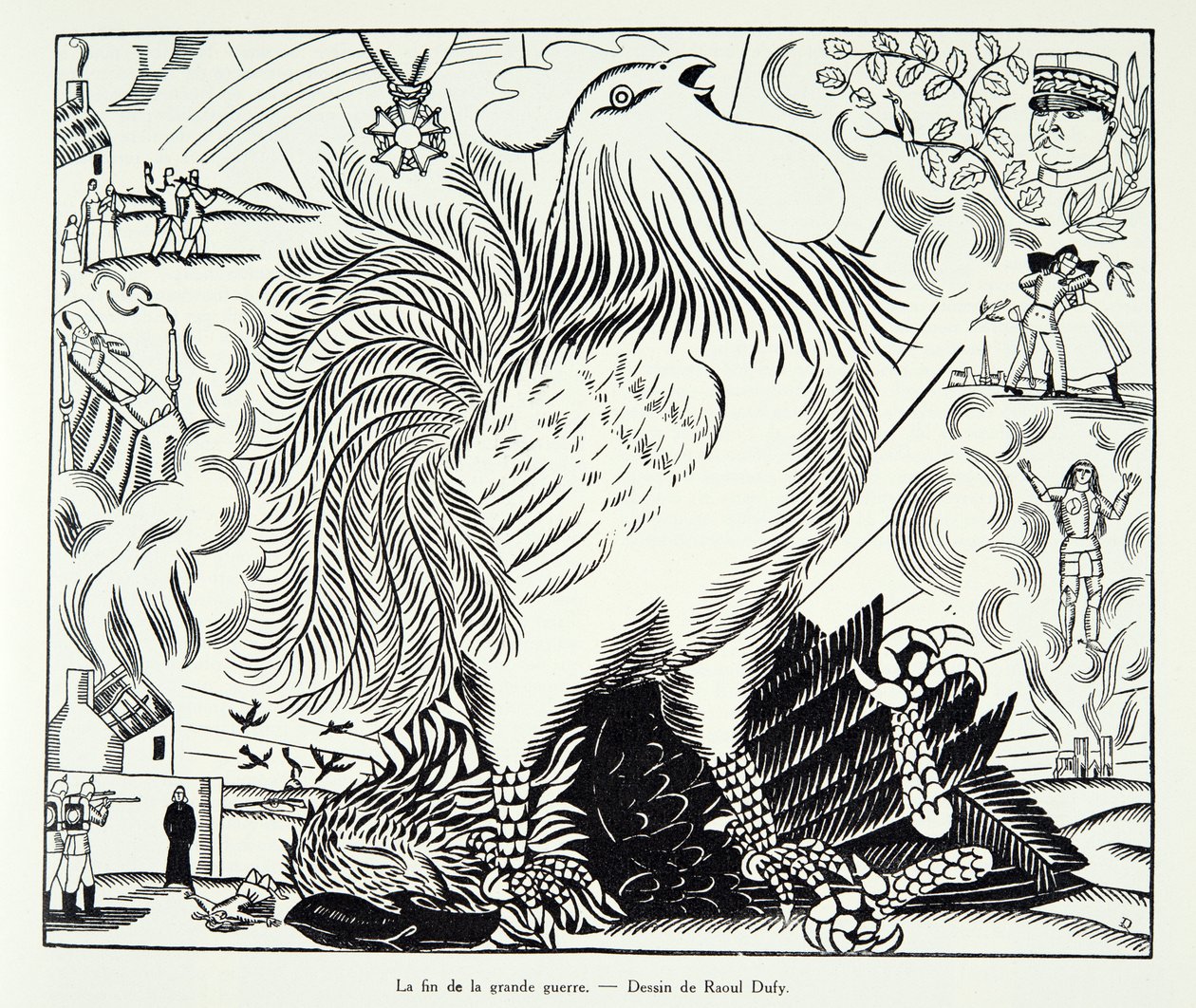 Suuren sodan loppu, teoksesta Histoire de la Troisieme Republique, Vol. I, Poliittinen historia, julkaisu 1933 (litografia). tekijältä Raoul Dufy