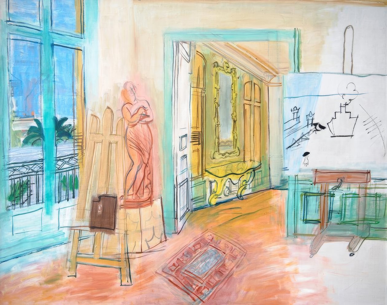 Maalarin ateljee punaisella veistoksella tekijältä Raoul Dufy