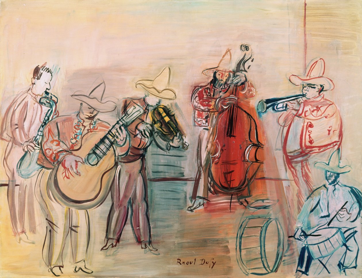 Meksikolaista jazzia (vesiväri ja guassi paperille) tekijältä Raoul Dufy
