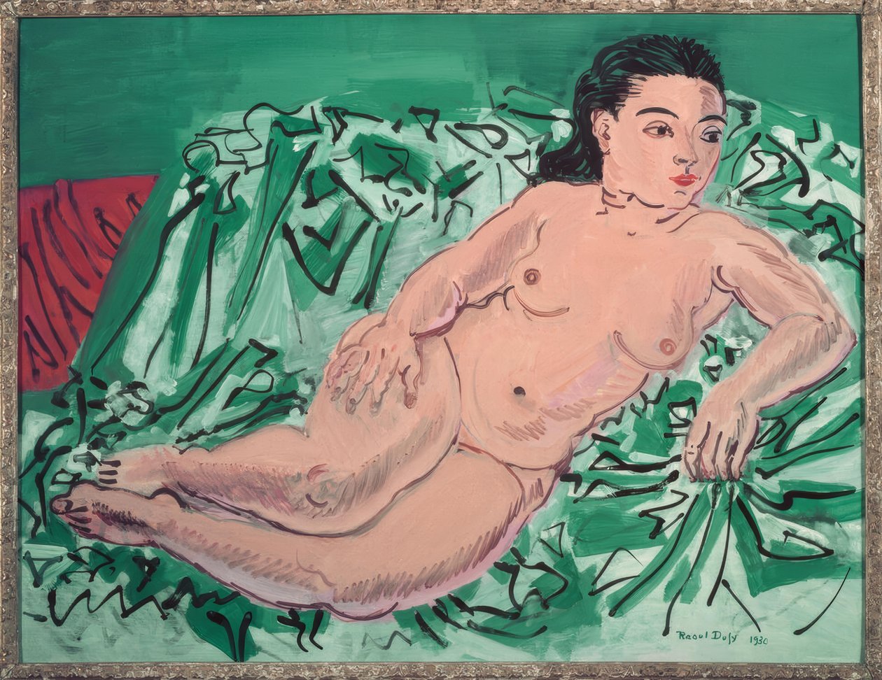 Alaston sinisellä sohvalla (Nude Model Rosetti) tekijältä Raoul Dufy