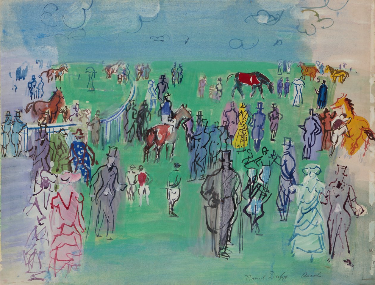 Paddock at Ascot (guassi ja akvarelli paperille) tekijältä Raoul Dufy