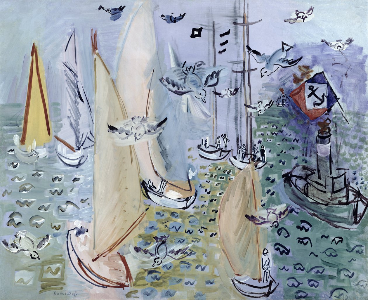 Regates ja lokit, noin 1930 (öljy kankaalle). tekijältä Raoul Dufy