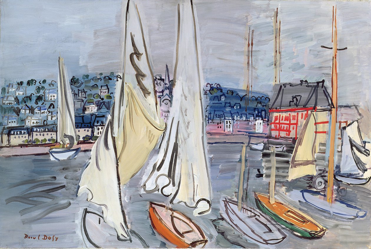 Purjeveneet Deauvillen satamassa tekijältä Raoul Dufy