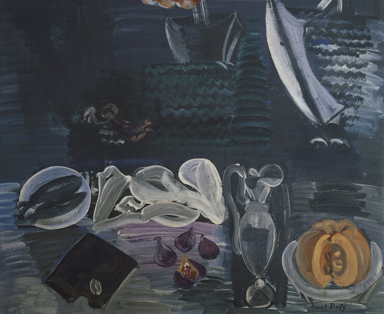 Asetelma, taustalla meri tekijältä Raoul Dufy