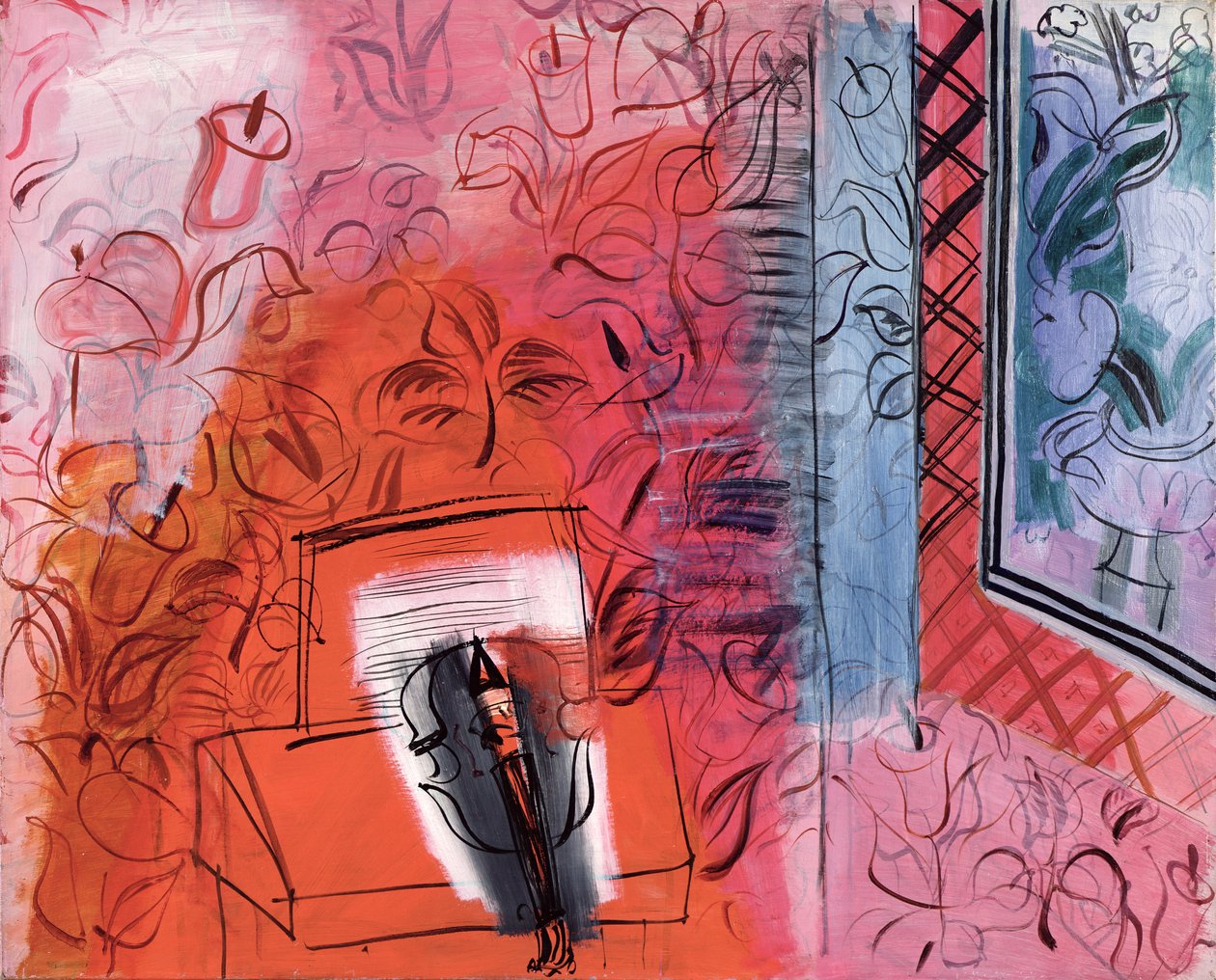 Still Life with a Violin, A Homage to Johann Sebastian Bach (1685-1750) 1952 (öljy kankaalle) tekijältä Raoul Dufy