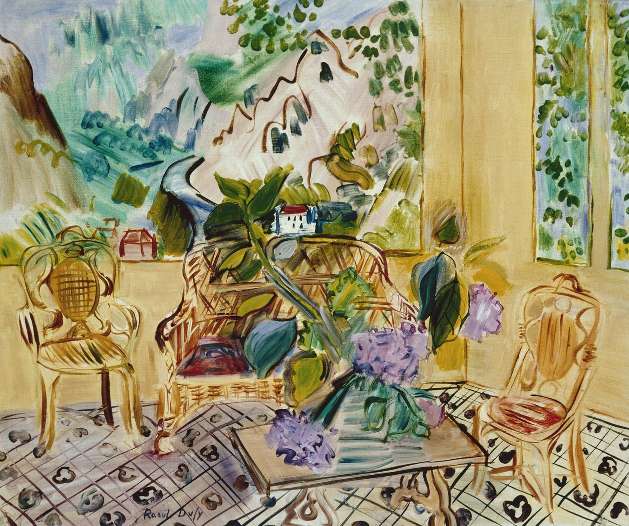 Aurinkohuoneen ikkuna, vuoristonäkymä (öljy kankaalle) tekijältä Raoul Dufy