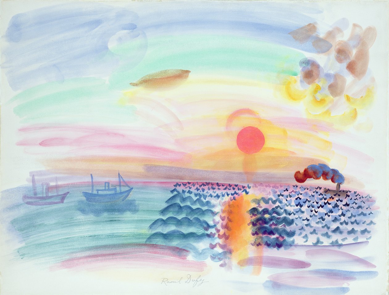 Auringonlasku (vesiväri paperille) tekijältä Raoul Dufy