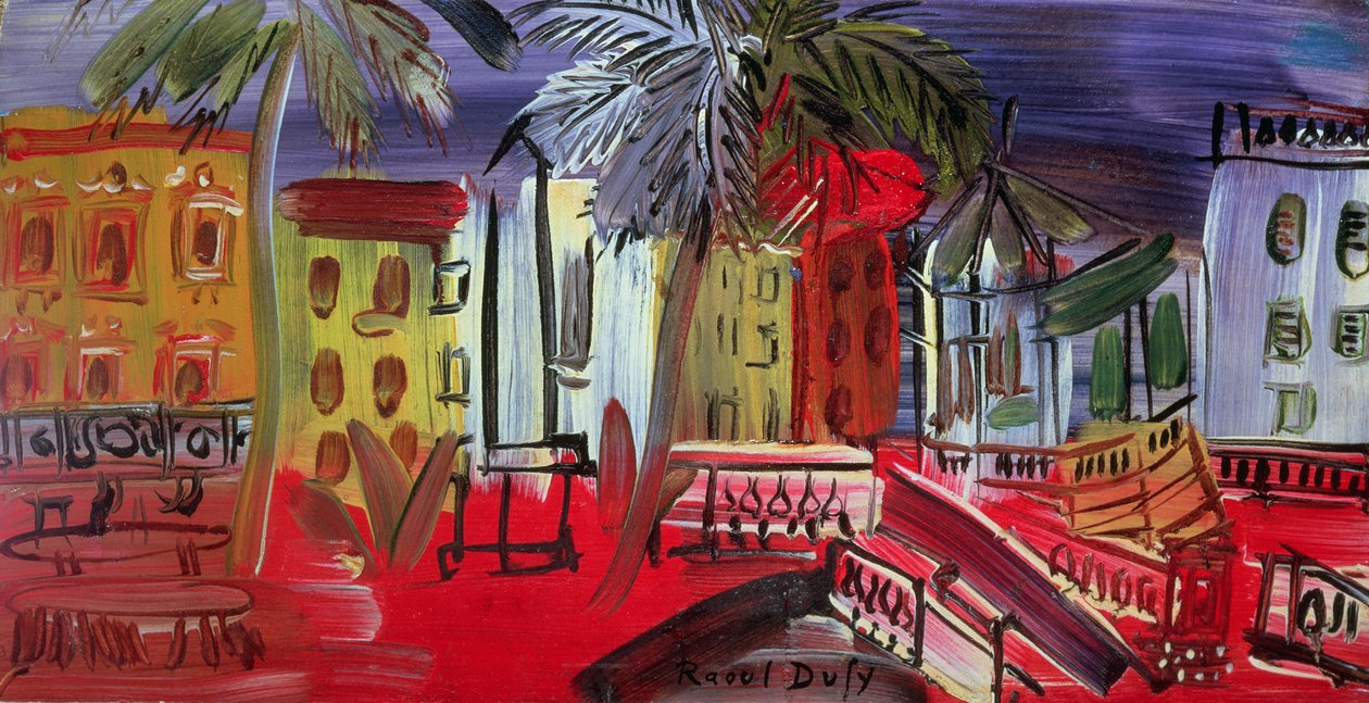 Soittokatsomo torilla, Hyeres, noin 1938 (paneeli) tekijältä Raoul Dufy