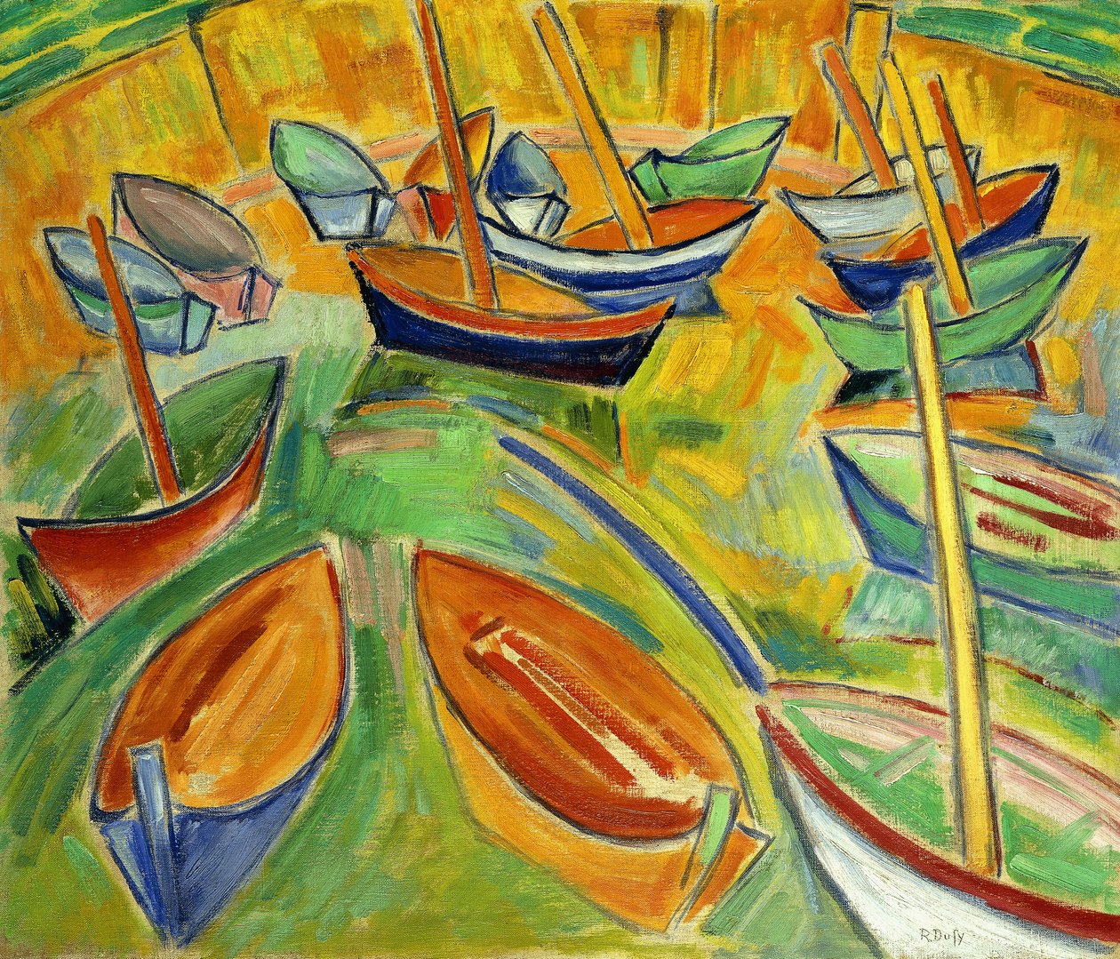 Proomut Martiguesissa; Le Barques a Martigues, noin 1907 (öljy kankaalle) tekijältä Raoul Dufy