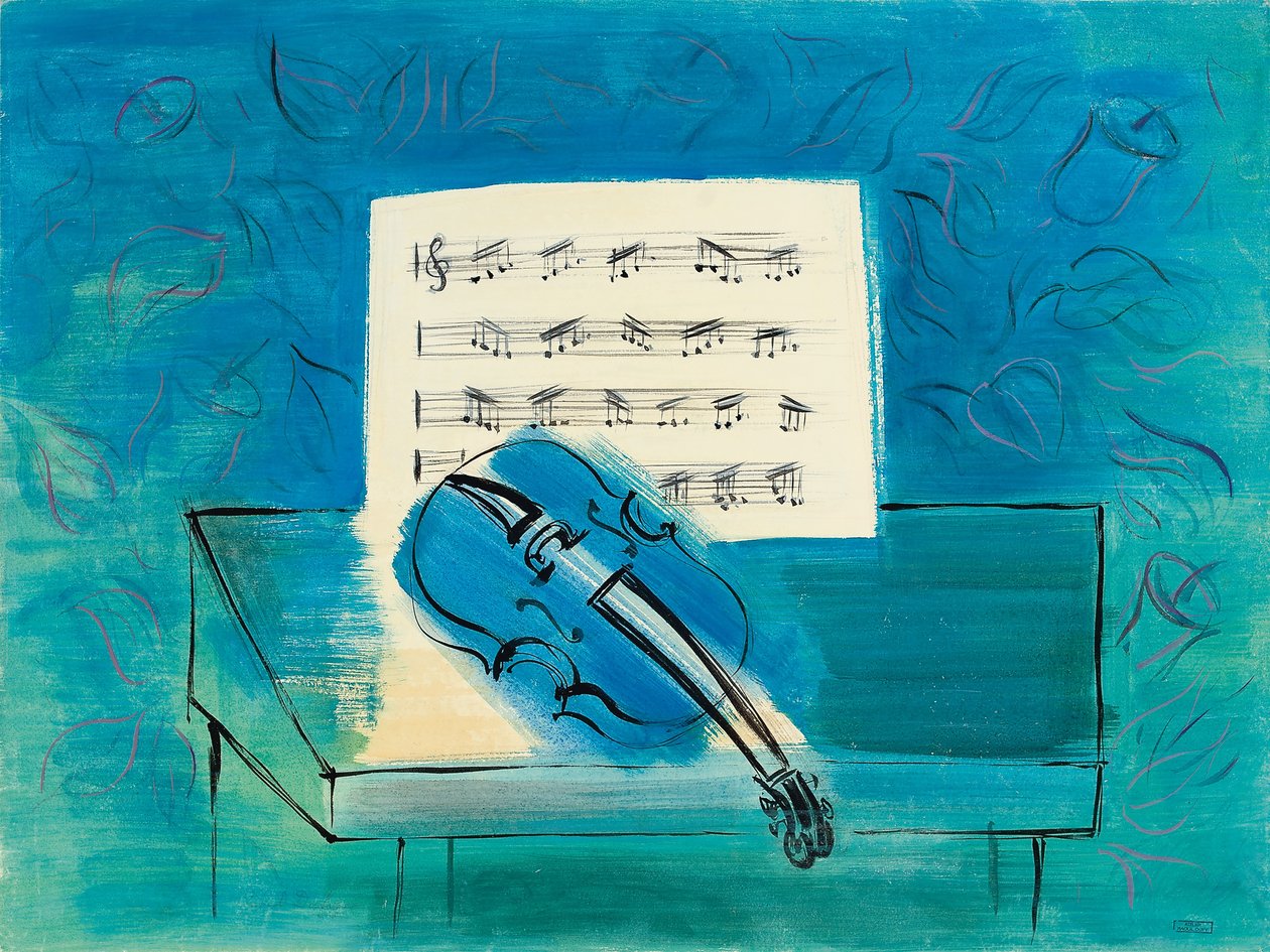 Sininen viulu, noin 1946 (guassi, akvarelli ja tussi paperille). tekijältä Raoul Dufy