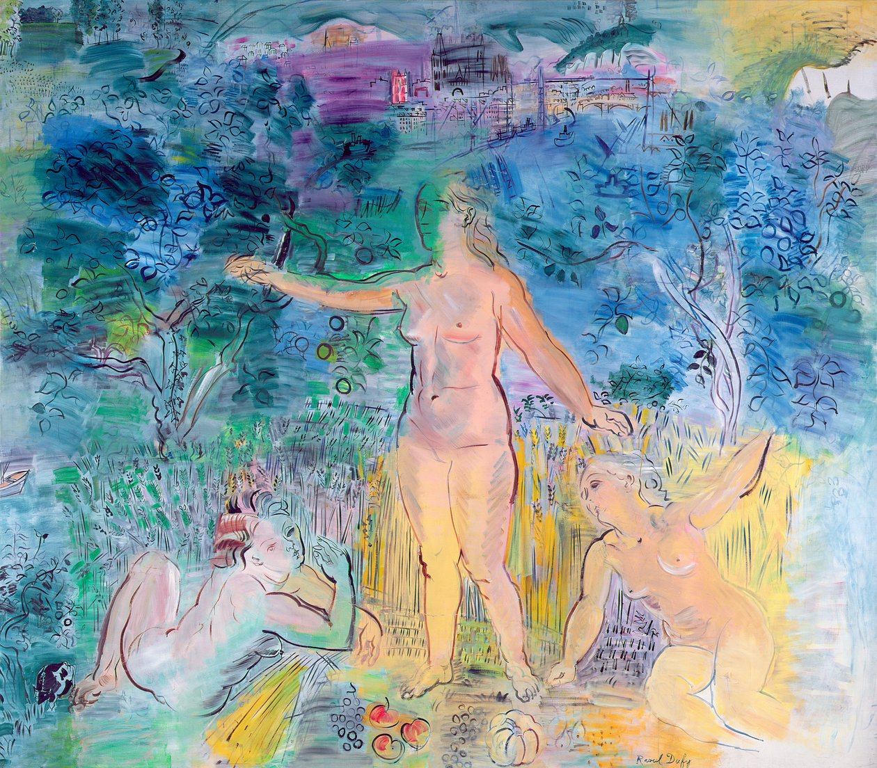 Seinen kulku: Rouenista Le Havreen, triptyykin vasen taulu (öljy kankaalle). tekijältä Raoul Dufy