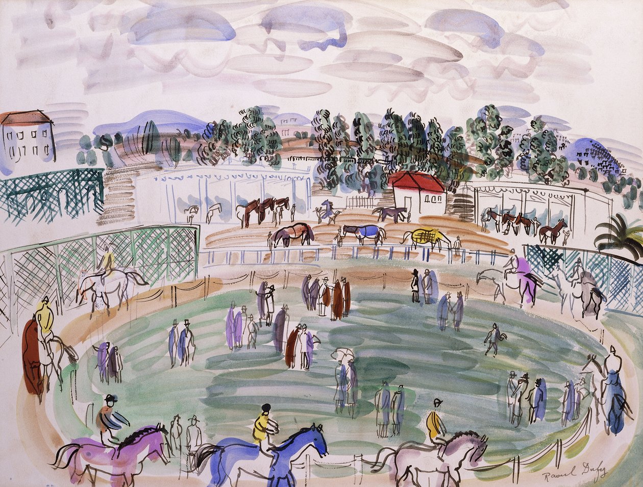 Paddock, Cagnes sur Mer; Le Paddock, Cagnes sur Mer, noin 1927 (vesiväri paperille). tekijältä Raoul Dufy