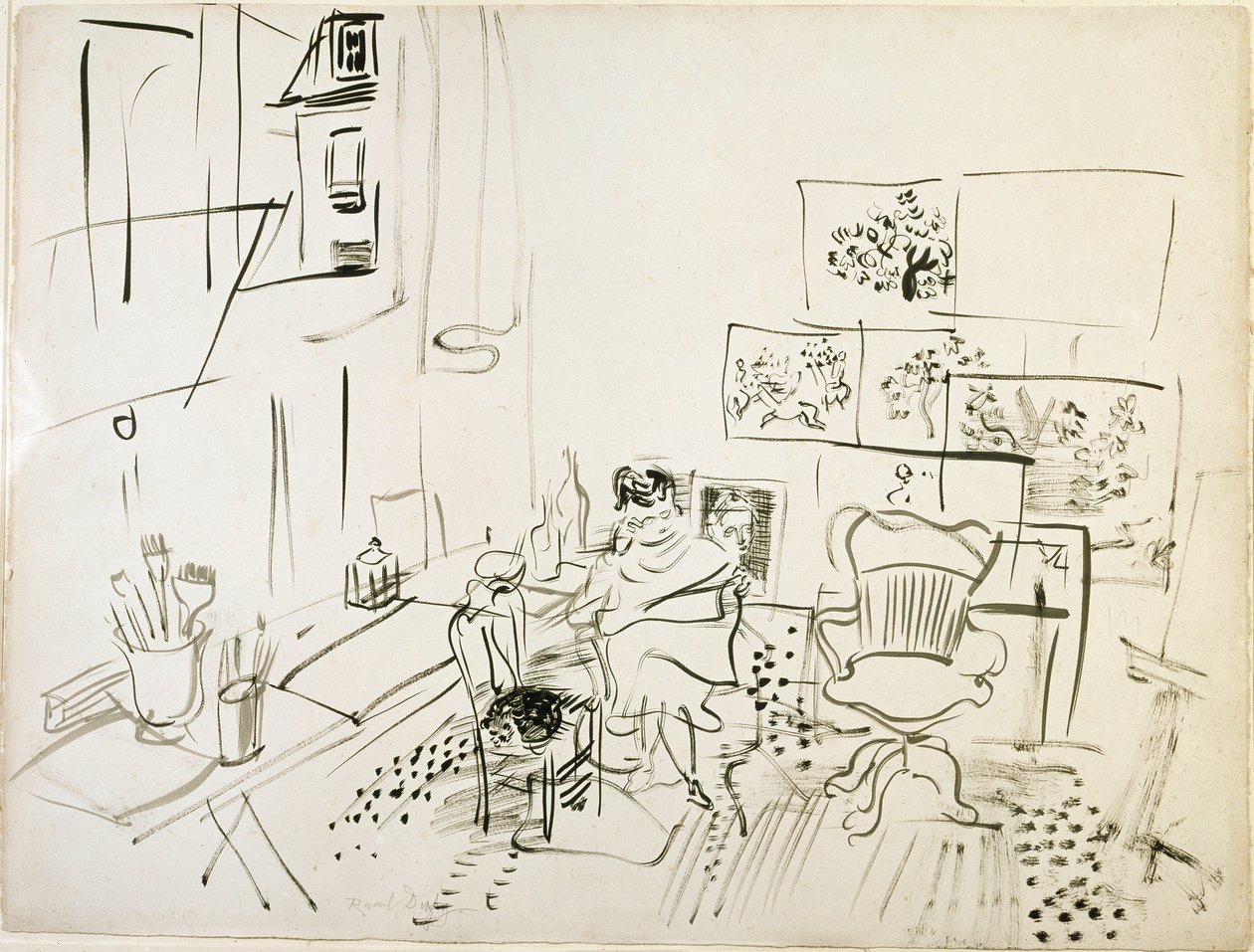 Maalarin työpaja Raoul Dufyn (1877-1953) piirros New York, Museum of Modern Art (New Yorkin modernin taiteen museo) tekijältä Raoul Dufy