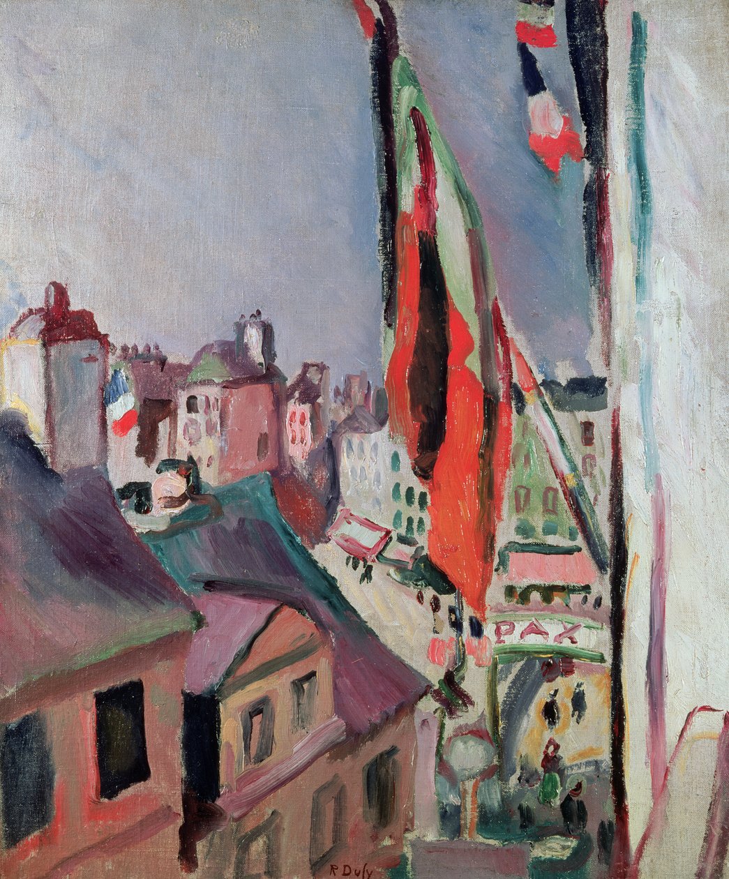 Lippujen koristama katu tekijältä Raoul Dufy