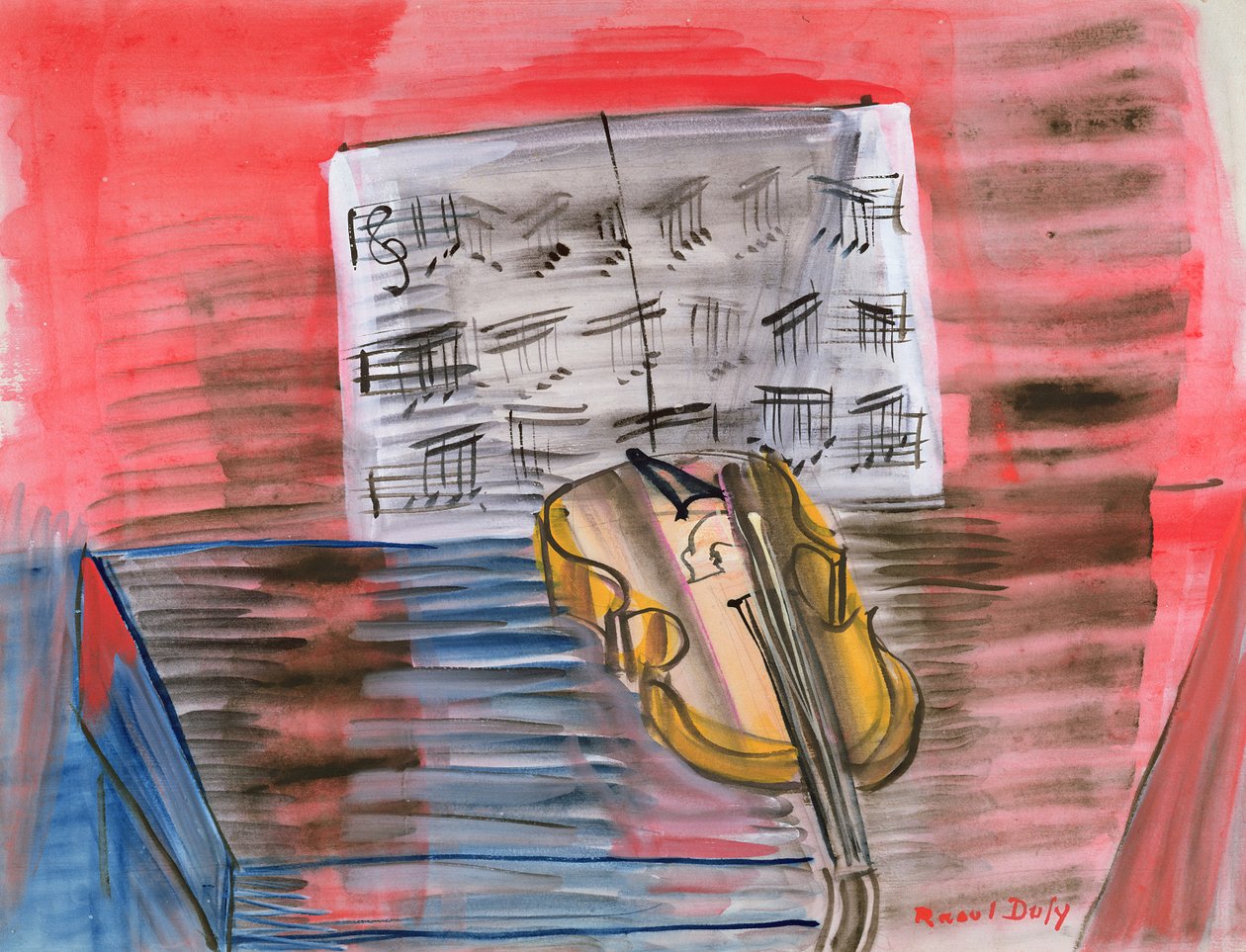 Keltainen viulu (guassi ja lyijykynä paperille) tekijältä Raoul Dufy