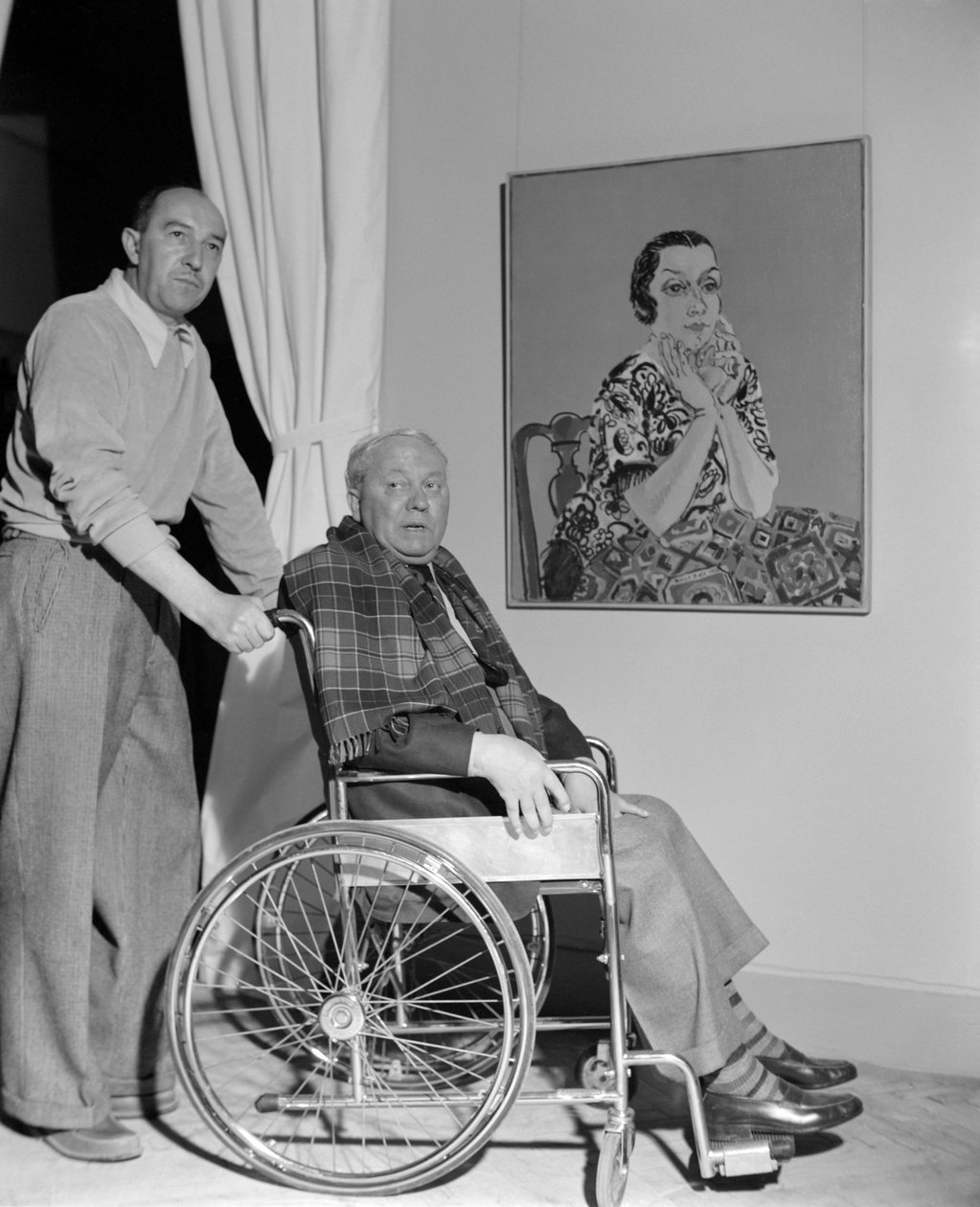 Taidemaalari Raoul Dufy Venetsiassa (pyörätuolissa) - 1952 (s/w kuva) tekijältä Raoul Dufy