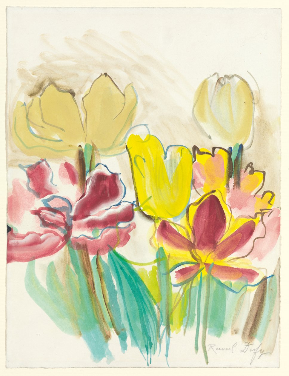 Tulppaanit Coletten herbaariota varten, noin 1948 (guassi ja vesiväri paperille). tekijältä Raoul Dufy