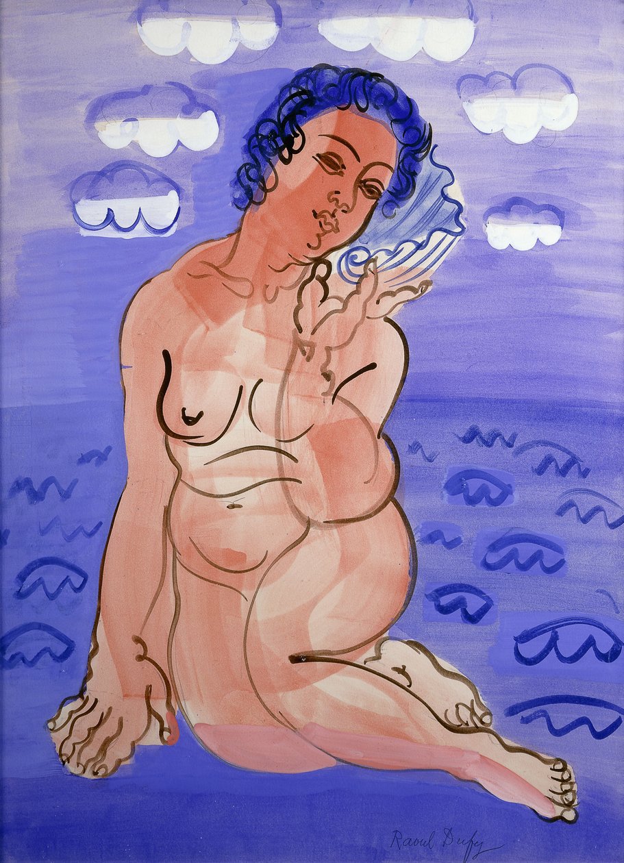 Venus simpukan kanssa; Venus a la Coquille, n. 1925-1930 (vesiväri ja guassi lyijykynällä paperille). tekijältä Raoul Dufy