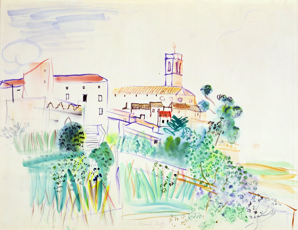 Provencen kylä (vesiväri paperille) tekijältä Raoul Dufy