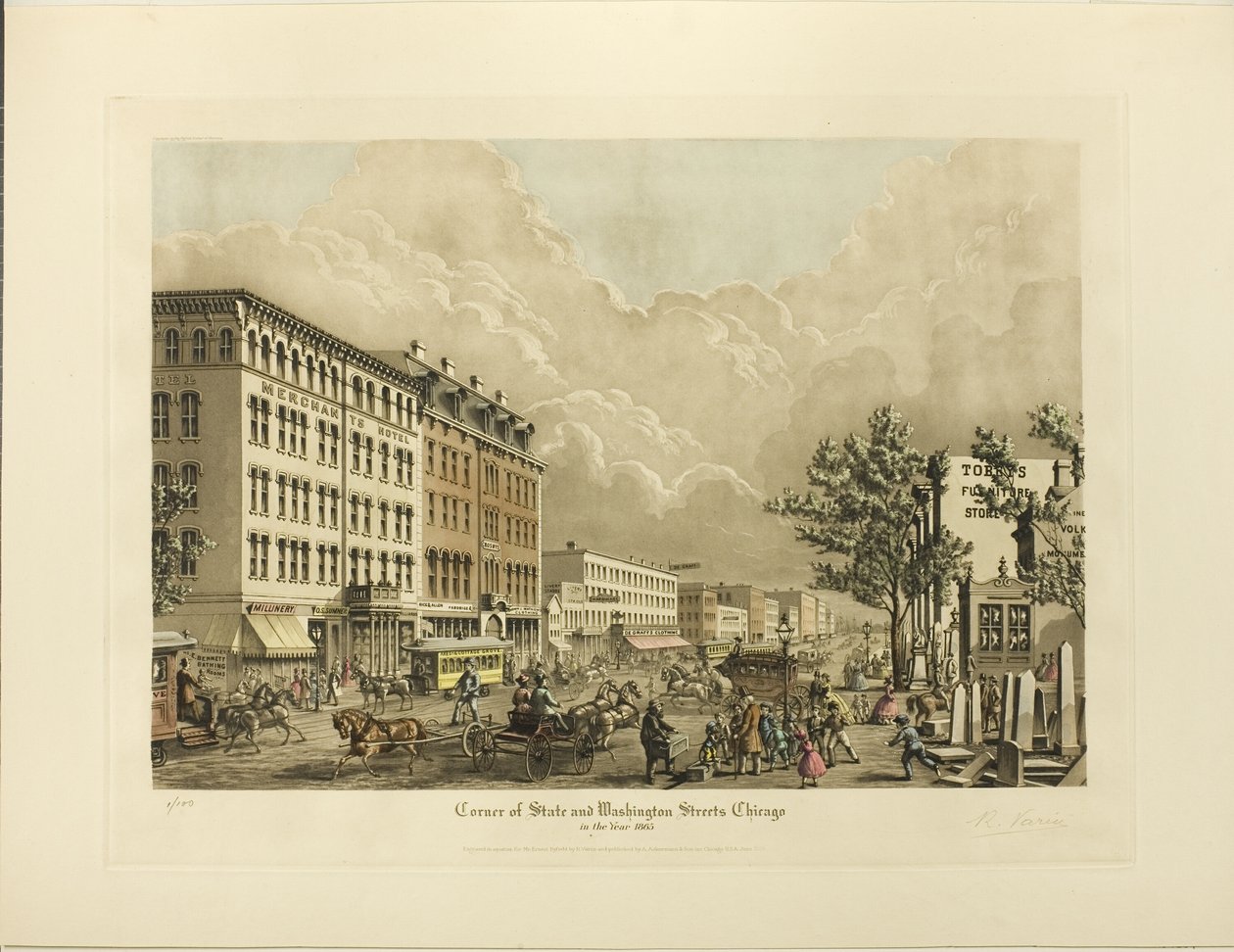 Corner of State ja Washington Streets, Chicago, vuonna 1865 tekijältä Raoul Varin
