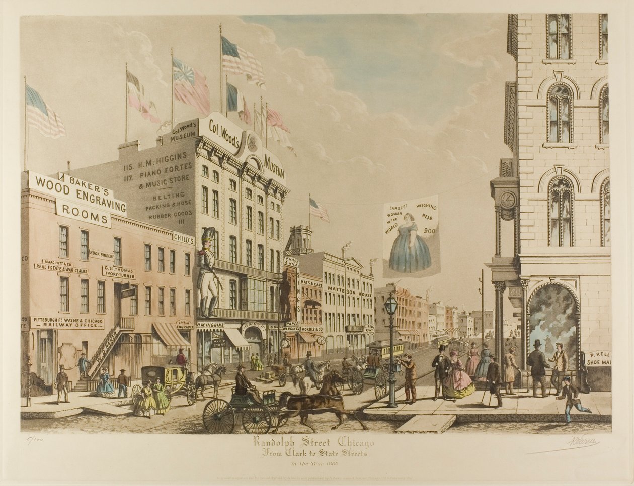 Randolph Street, Chicago, Clarkista State Streetille vuonna 1865 tekijältä Raoul Varin