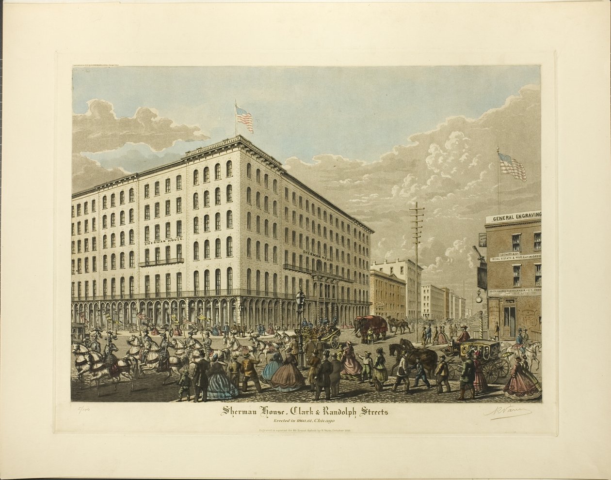 Sherman House, Clark and Randolph Streets, pystytetty 1860-61, Chicago tekijältä Raoul Varin