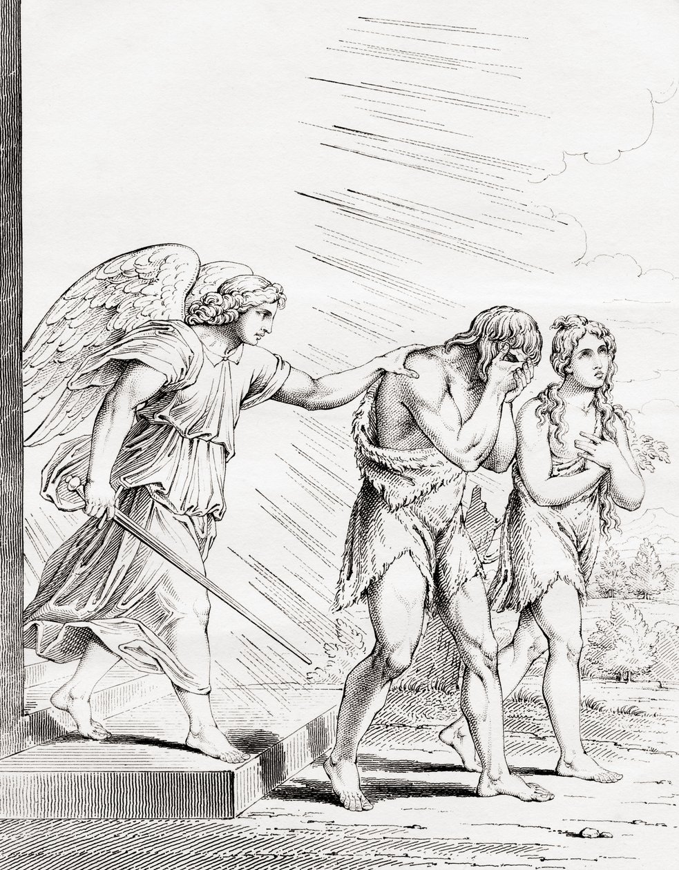 Aadam ja Eeva karkotettiin paratiisista, 1800-luku tekijältä Raffaello Sanzio Raphael
