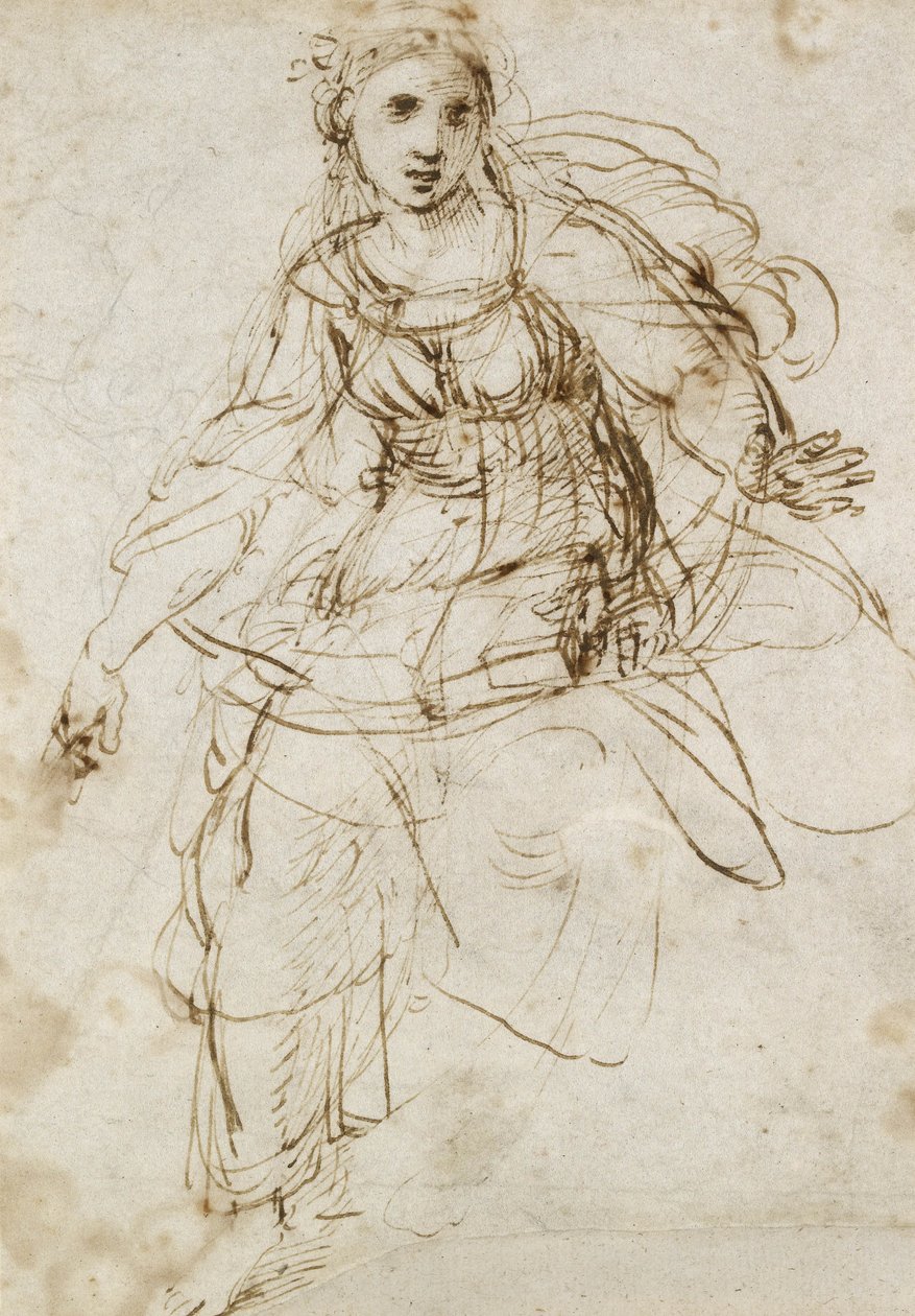 Teologian allegorinen hahmo (kynä ja ruskea muste valkoisella paperilla) tekijältä Raffaello Sanzio Raphael
