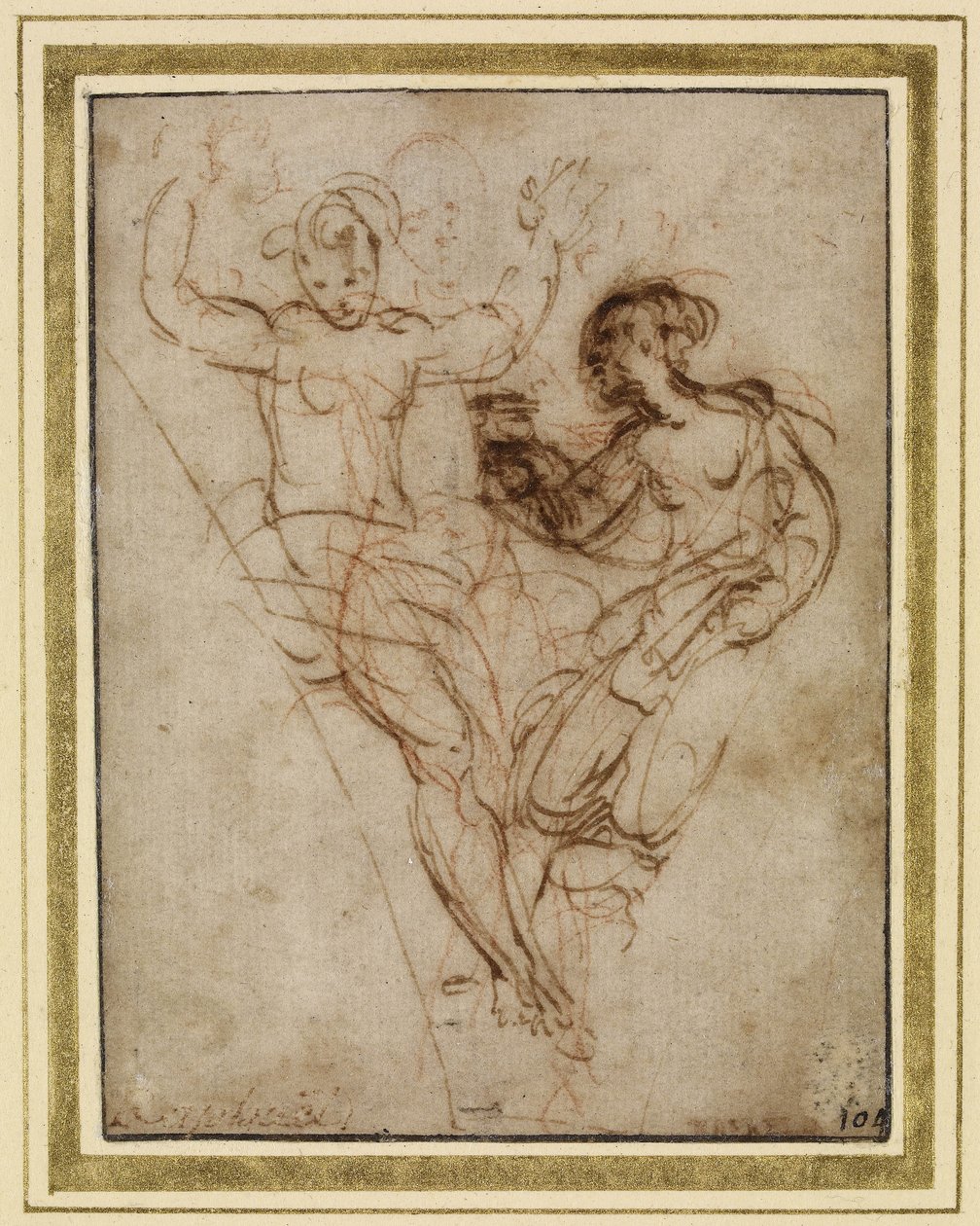 Psyche esittelee Venukselle proserpiinimaljakon (kynä ja ruskea muste punaisella liidulla ruskehtavalla paperilla) tekijältä Raffaello Sanzio Raphael
