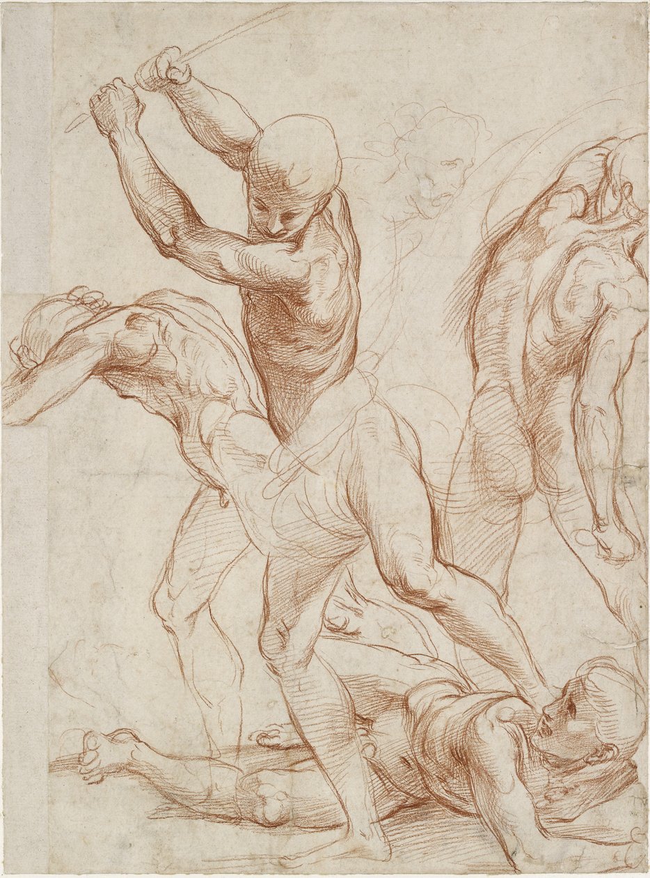 Recto: Viiden miehen taistelu. Verso: Pieniä kuviotutkimuksia, WA1846.193 tekijältä Raffaello Sanzio Raphael