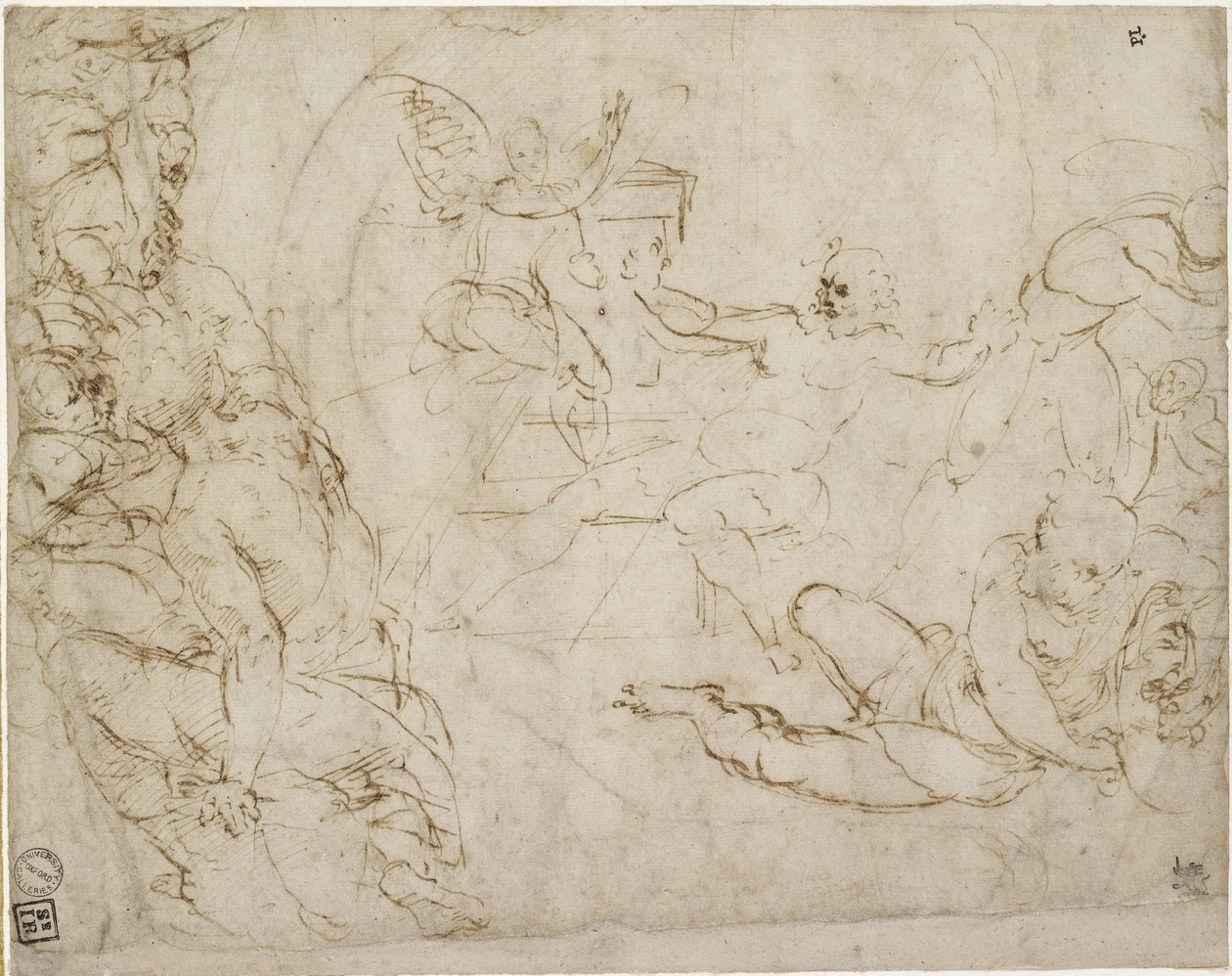 Recto: Suunnittelu ylösnousemuksen sävellyksen alaosaan, WA1846.199 tekijältä Raffaello Sanzio Raphael
