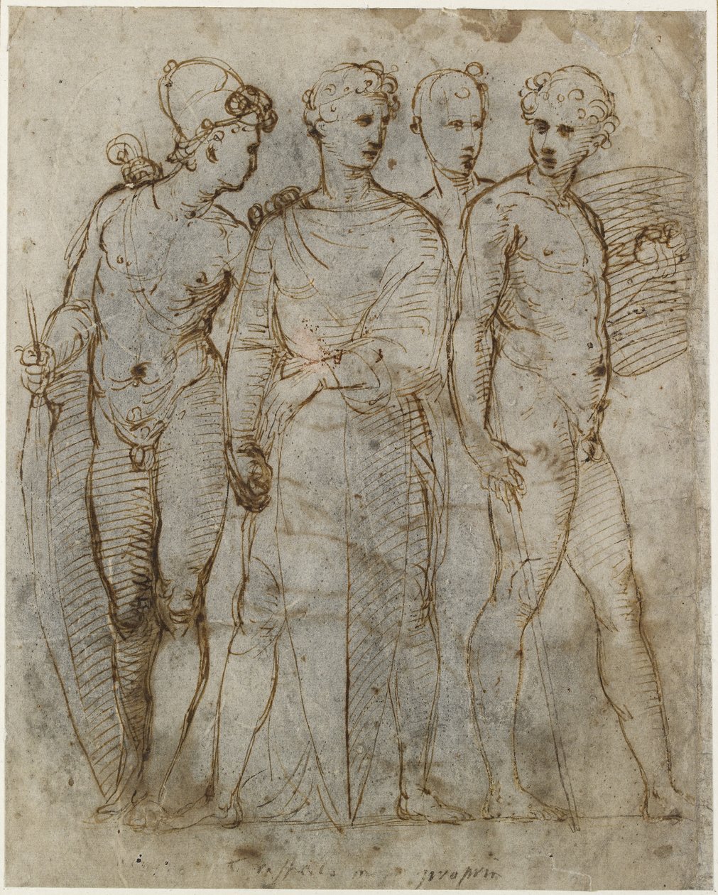 Recto: Neljä seisovaa sotilasta; , WA1846.164 tekijältä Raffaello Sanzio Raphael