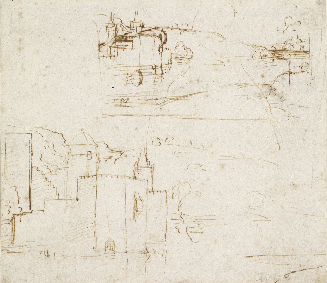 Recto: Kaksi erillistä maisemaluonnosta, WA1846.152b tekijältä Raffaello Sanzio Raphael