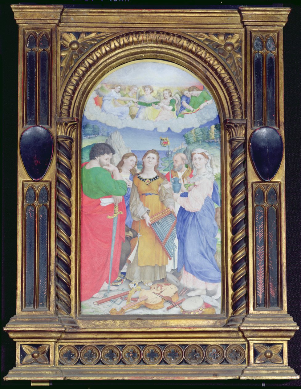 Pyhä Cecilia Pyhän Paavalin, Pyhän Johannes evankelistan, Pyhän Augustinuksen ja Magdalan Marian ympäröimänä (guassi vellum) (katso 182507 ja 228955) tekijältä Raffaello Sanzio Raphael