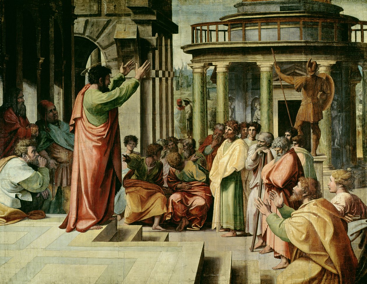 Pyhä Paavali saarnaa Ateenassa (piirros Sikstuksen kappeliin) (ENNEN KORJAUSTA) tekijältä Raffaello Sanzio Raphael